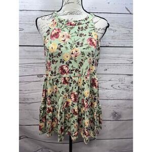 Torrid Floral tunic ruffled sleeveless top  - Green and Pink size 0 EUC